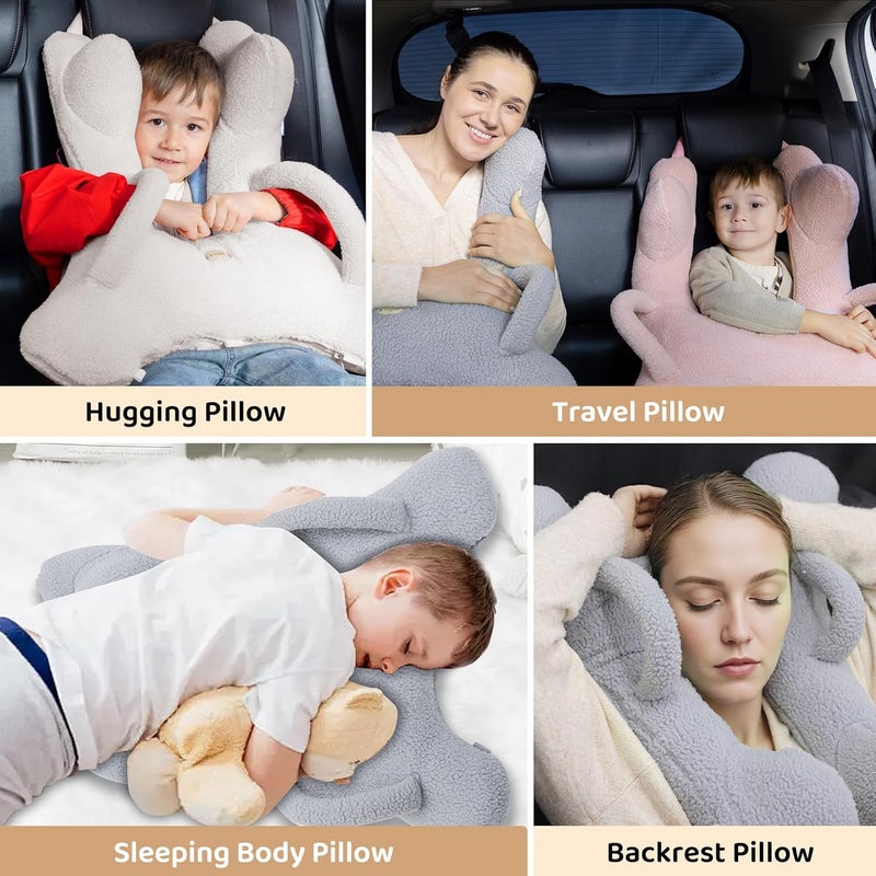 FLORICH Kids Travel Pillow, Car Sleeping Travel Pillow for Kids, Removable H-Shaped Pillow for Adults and Children to Support Head and Body Road Trips with Neck Pillow and Blanket (Grey) - Image 2